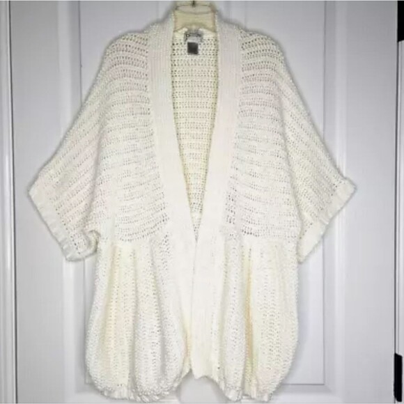 Chico's Open Front Acrylic Cardigan Sweater, White/Cream, Small - Picture 4 of 7